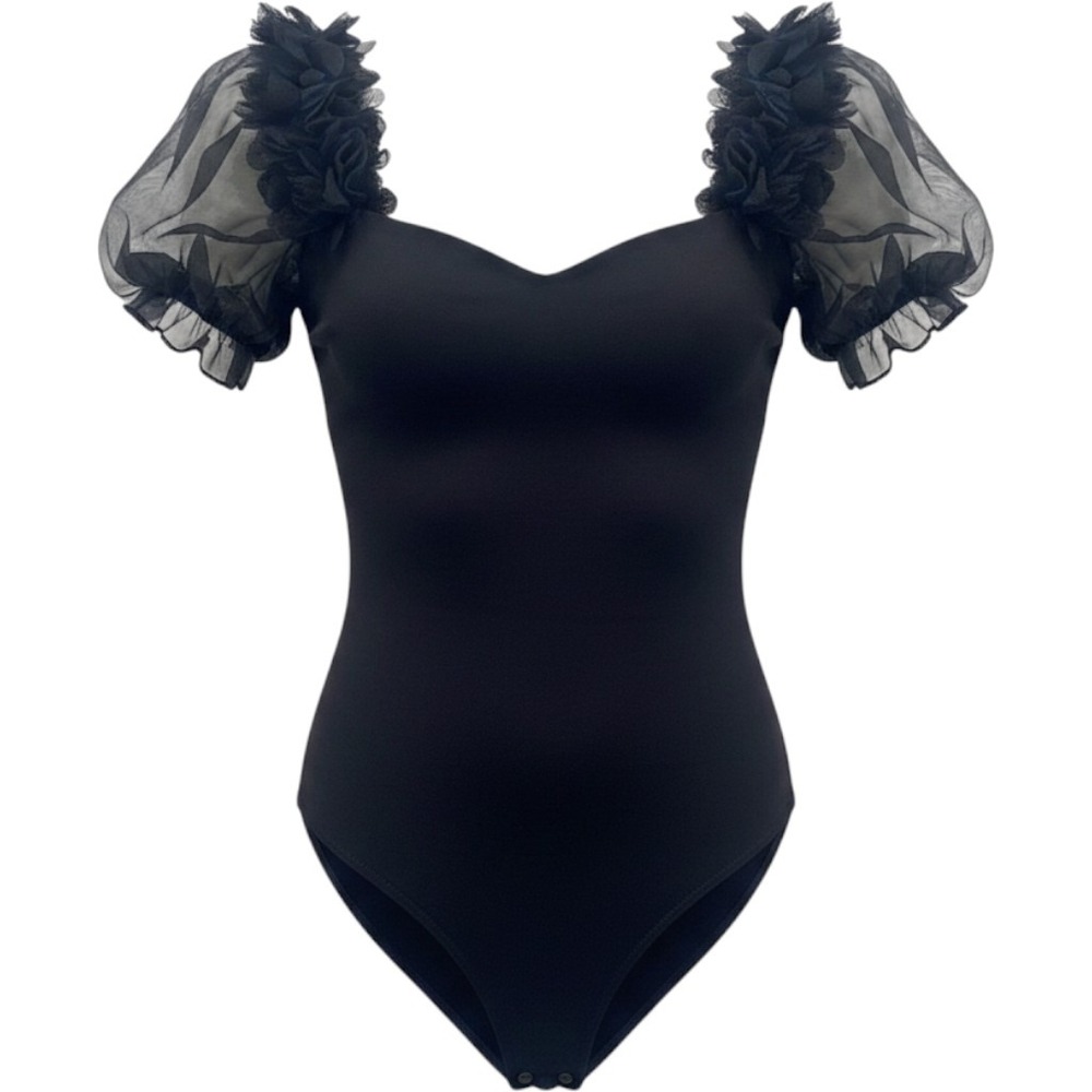 Free People Intimately Bodysuit Small Puff Sleeve Whimsigoth Dark‎ Romance